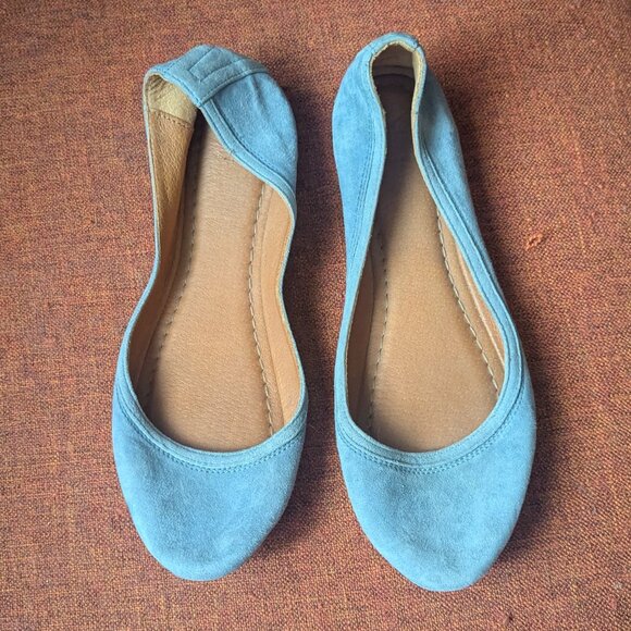 Frye Carson Ballet Flats Blue Leather Suede Slip On Round Toe Preppy Aqua - Picture 9 of 9